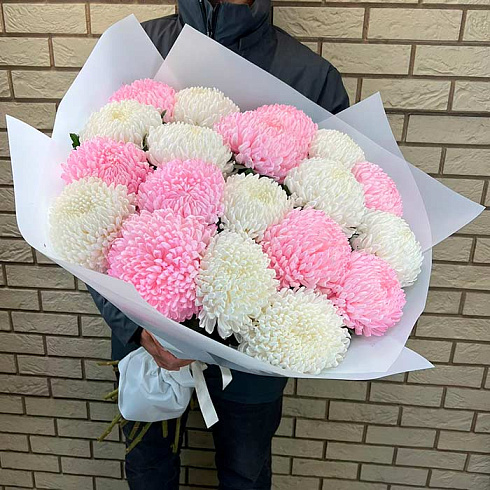 19 крупных хризантем микс