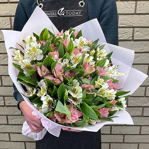 Нежной розовые и белые альстромерии