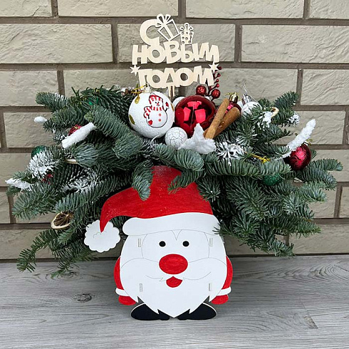 Ящик дед мороз с живой елью