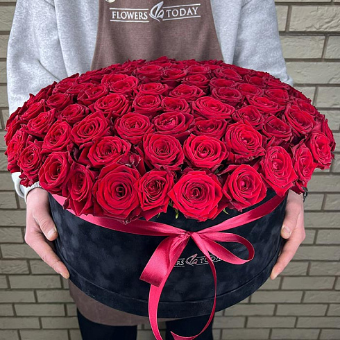 111 красных роз в бархатной коробке
