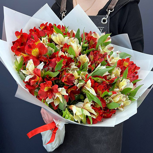 Альстромерии красные и кремовые