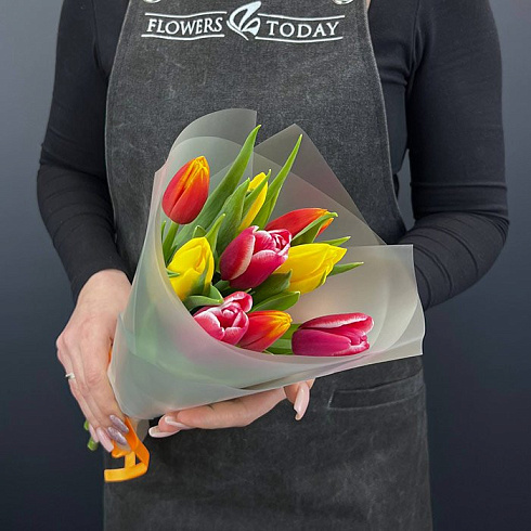 9 ярких тюльпанов микс