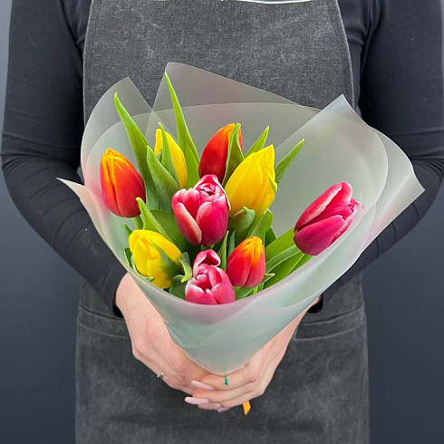 9 ярких тюльпанов микс
