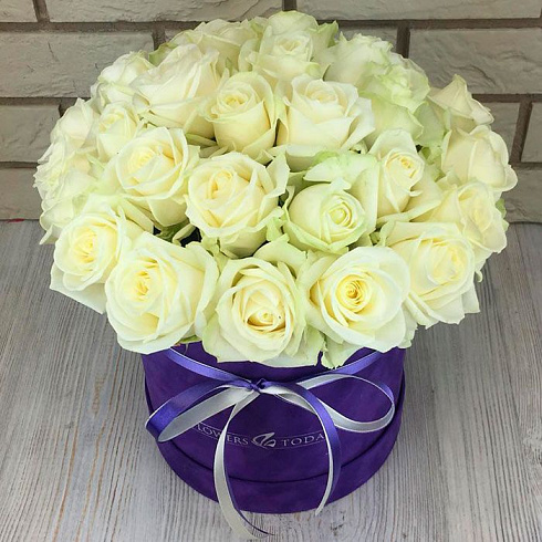 Белые розы в шляпной коробке