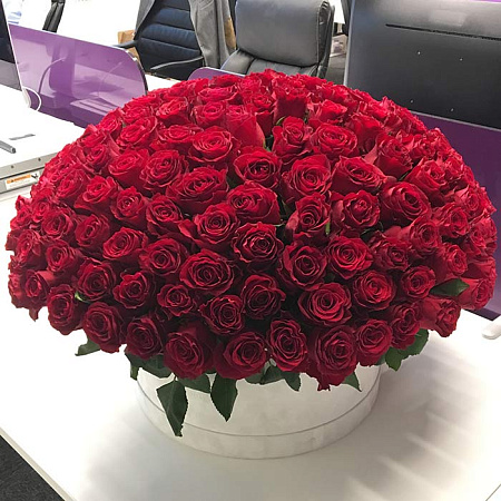 175 красных роз в коробке