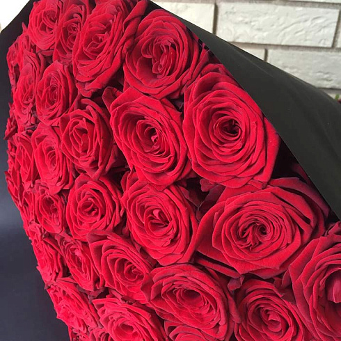 51 красная роза в черной бумаге
