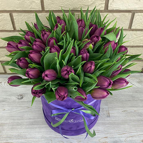 Фиолетовые тюльпаны в коробке
