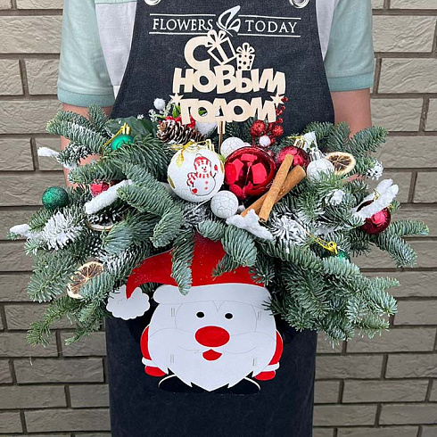 Ящик дед мороз с живой елью