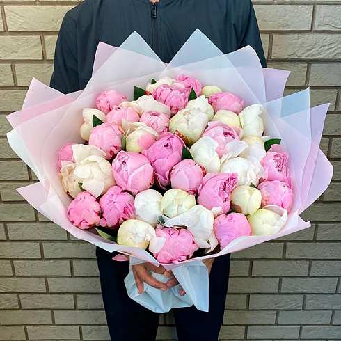 Ароматные пионы микс в дизайнерской упаковке